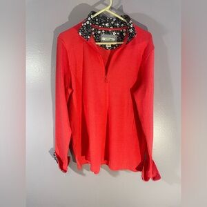 Womens Orvis Pink Pullover With Floral Cuffs Size XL